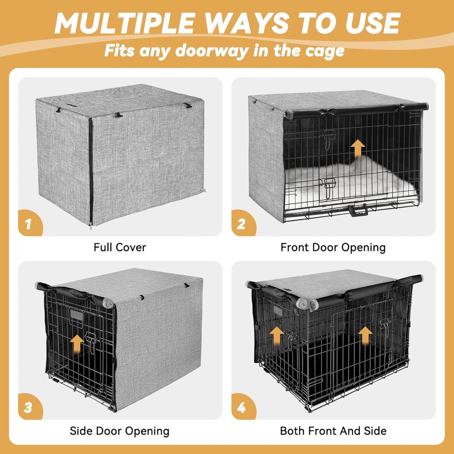 Dog Crate Cover - Double Door Waterproof Pet Kennel Cover, Durable 600D Polyester Protective Cage Cover for 36 Inch Dog Crate - Grey