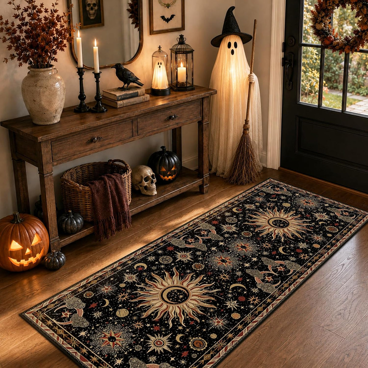 Vacuum-Friendly, 2X6 Washable Area Rug, Black Gold Beige Red