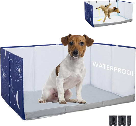 Dog Litter Box with High Walls,Pee Pad Holder Tray for Dog Potty (Blue Star, M-36''Lx23.6''Wx16''H)