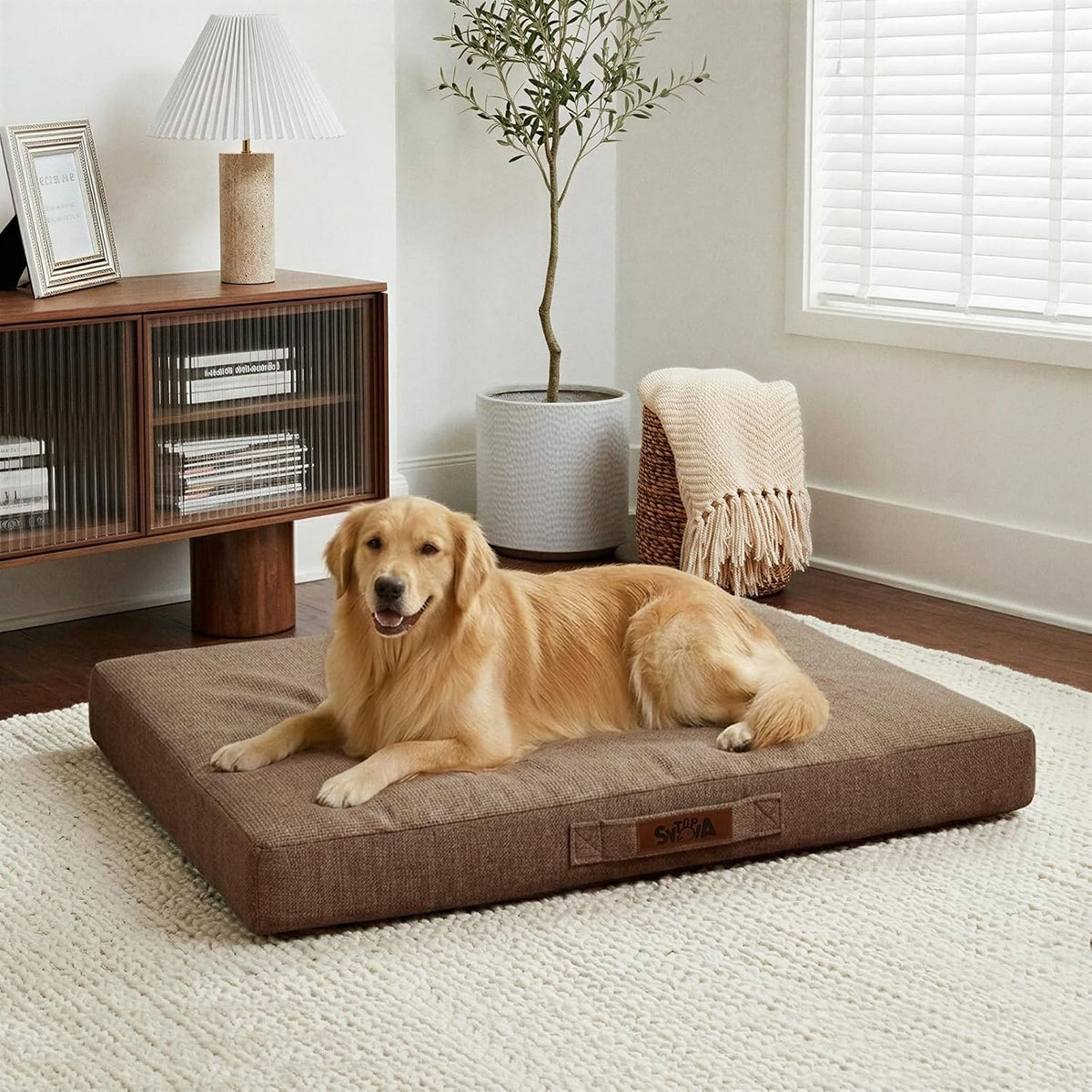 Sytopia Indestructible Orthopedic Dog Bed, 50" Durable Dog Bed for XXL Dogs (130 Lbs), Waterproof Chew Proof Pet Bed, Comfortable Dog Crate Pad, Washable Cover, Indoor & Outdoor Use, Brown