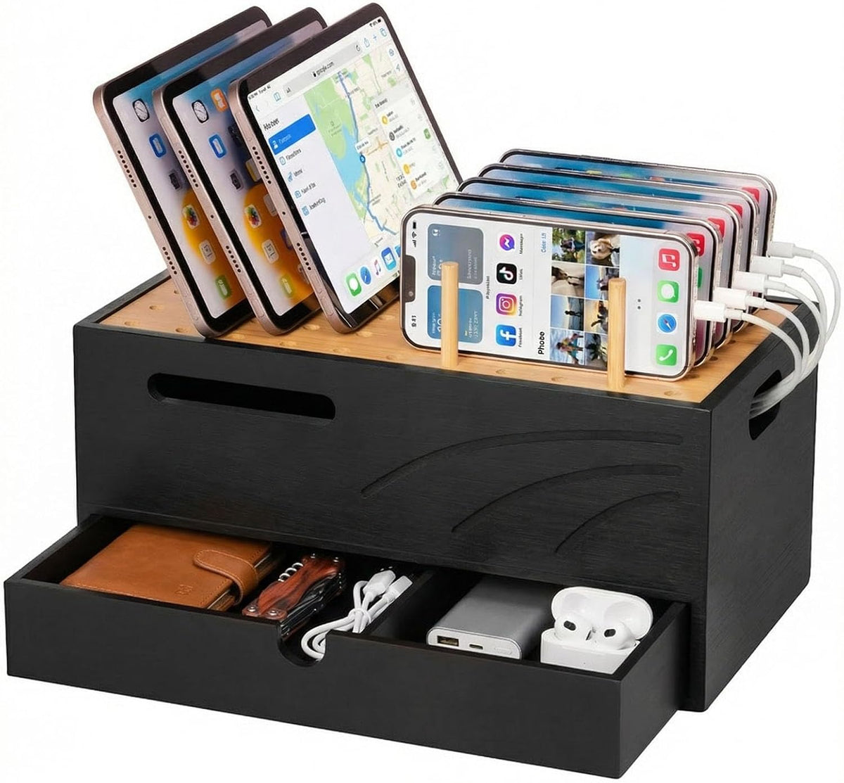 Homde Office Charging Station Organizer: 2 Layer Charger Holder (Black)