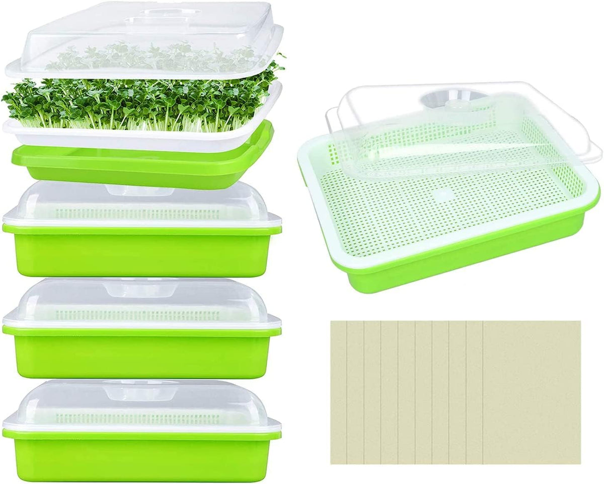 Legigo 5 Pack Seed Sprouter Trays with Lids, Microgreens Growing Trays Kit