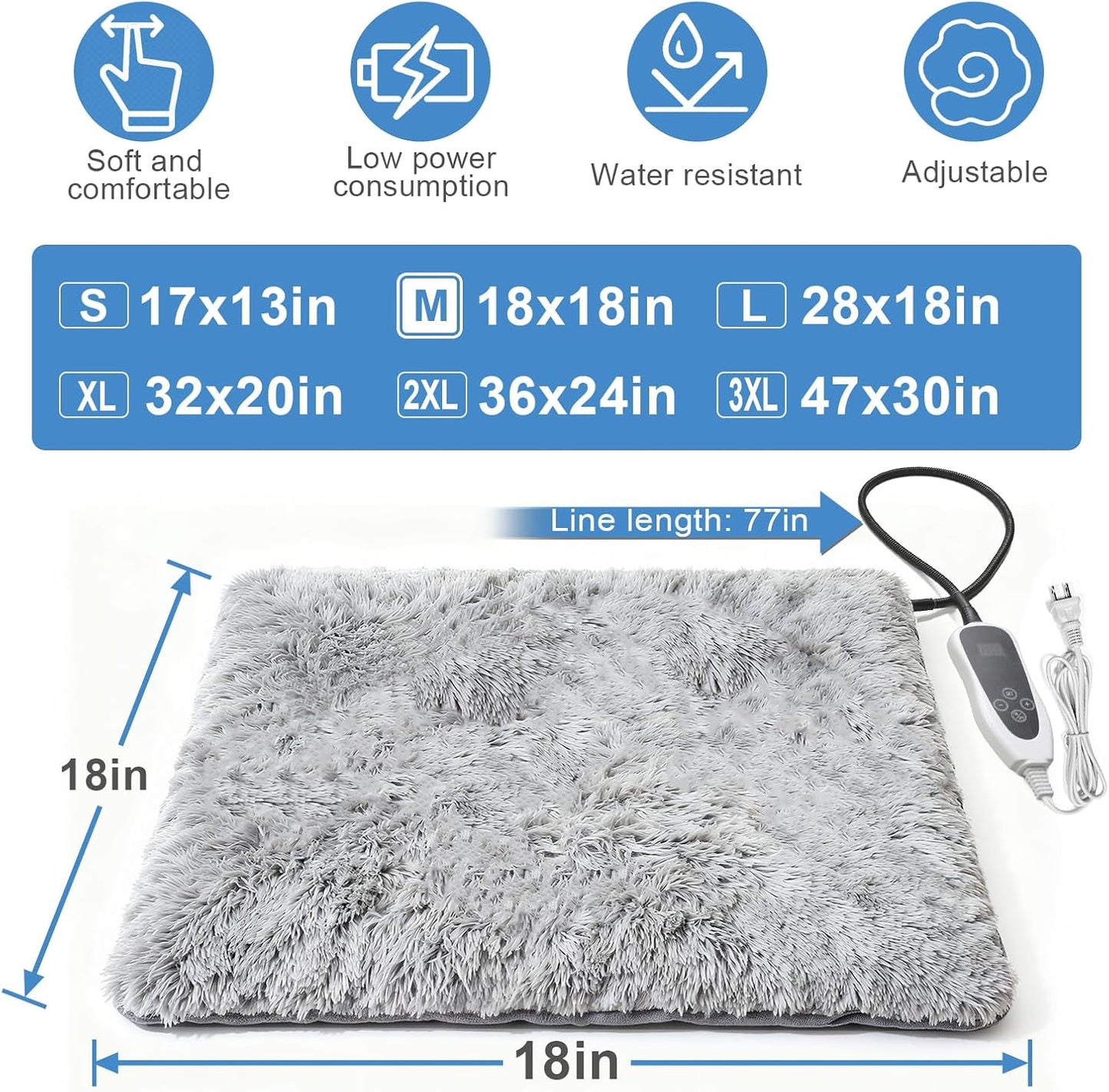 GOLOPET Cat Heating Pad 18X18 in with Smart Thermostat Switch and Power Line Protection Tube,Obtained MET and UL Dual Certification,Waterproof Pet Heating Pad for Cats, with Long Velvet Cloth Cover