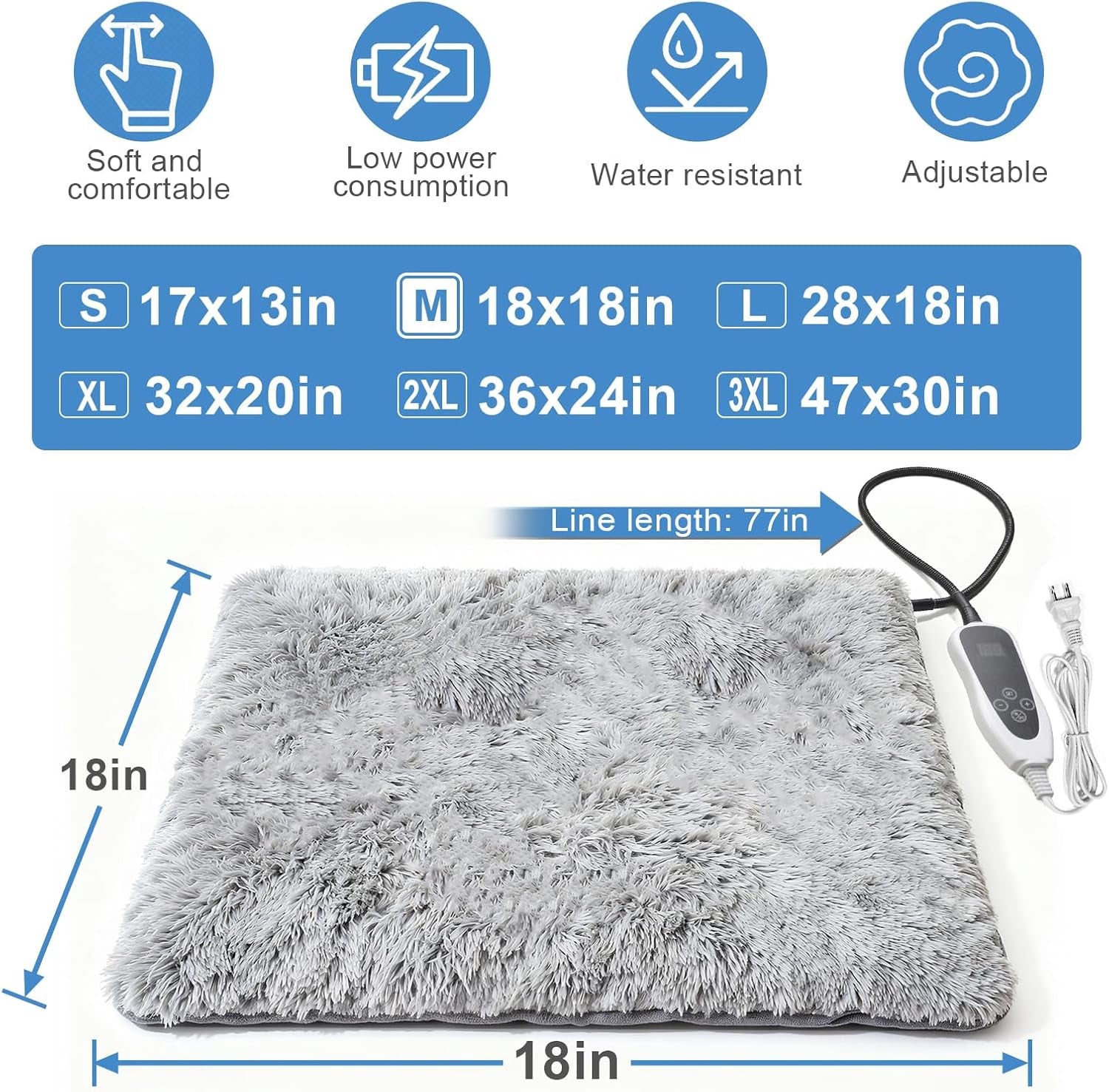 GOLOPET Cat Heating Pad 18X18 in with Smart Thermostat Switch and Power Line Protection Tube,Obtained MET and UL Dual Certification,Waterproof Pet Heating Pad for Cats, with Long Velvet Cloth Cover