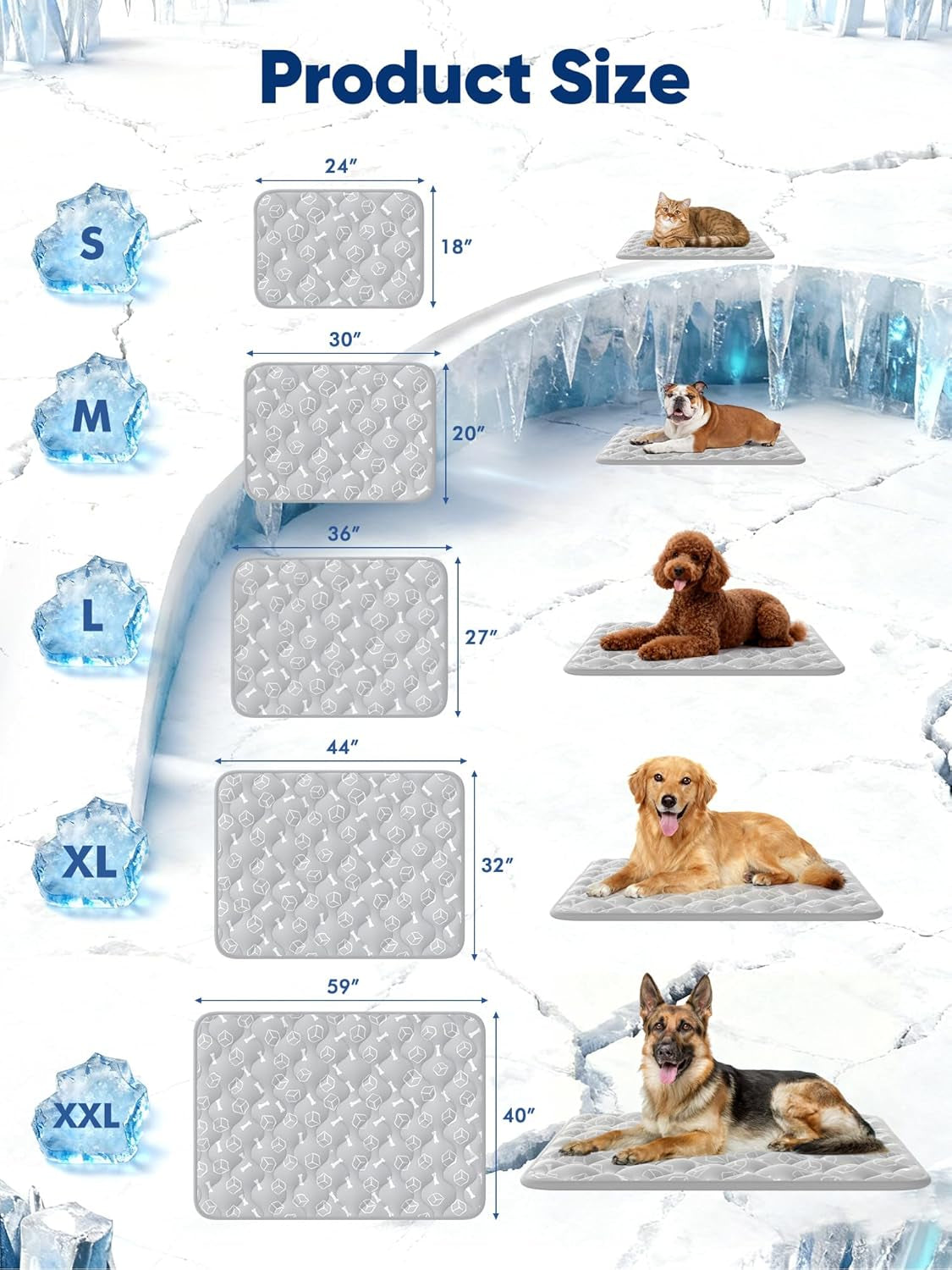 Rywell Dog Cooling Mat 2.0, Elegant Grey, 44"*32" Thick & Durable Cooling Mat for Extra Large Dogs, Extended Cooling with Waterproof & Color-Changing Arc-Chill Fiber (Q-Max>0.5), Ideal for Summer