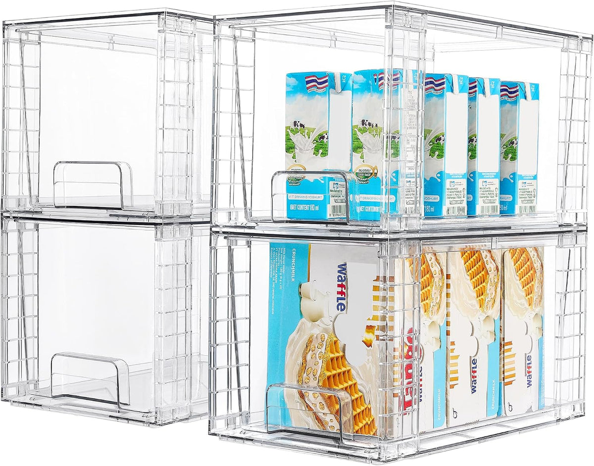 Vtopmart 4 Pack Stackable Clear Pantry Storage Drawers, Large