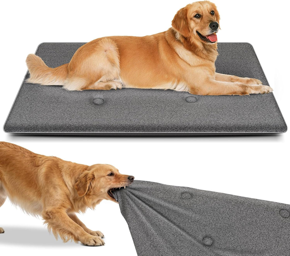 Indestructible Chew Proof Dog Bed, Heavy Duty Dog Crate Pad for Aggressive Chewers, Rip-Resistant Kennel Mat, Machine Washable Durable Pet Bed for Indoor Outdoor Use (L:41X27In)
