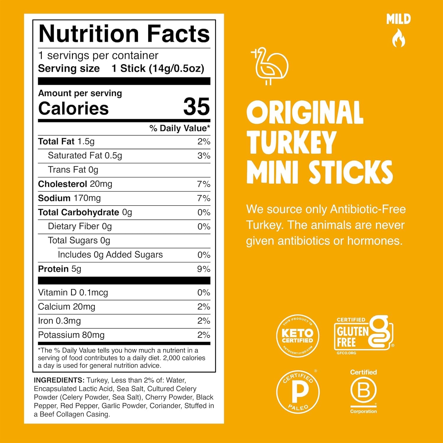 Chomps Snack Size Original Turkey Jerky Meat Sticks, ABF Turkey, Keto, Paleo, Whole30 Approved, Low Carb, High Protein, Gluten Free, Sugar Free, 35 Calories, 0.5 Oz (Pack of 24)