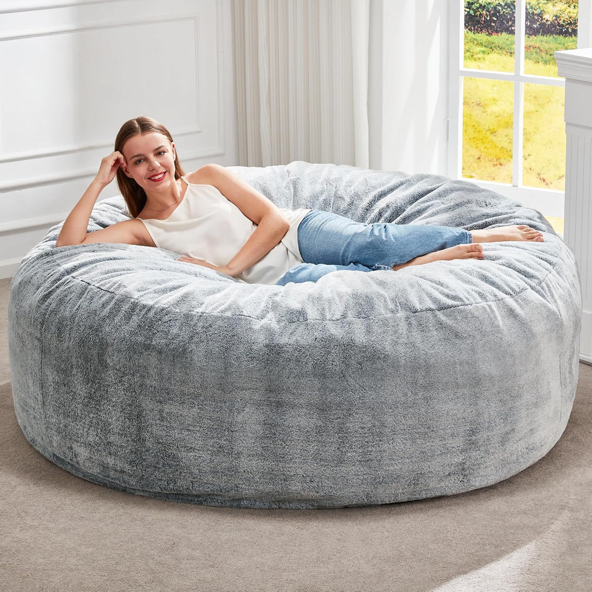 Hobestluk Bean Bag Chair for Adult Giant Beanbag with Filler Grey 5FT