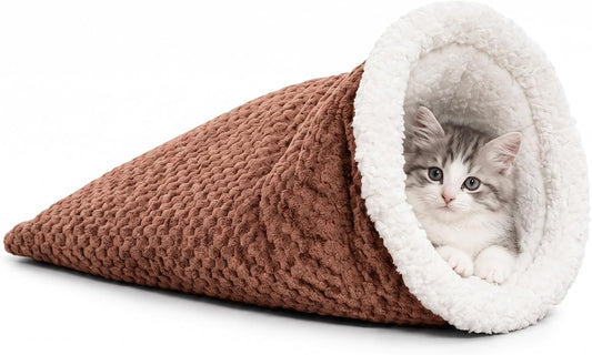 Fluffy Cat Sleeping Bags, Newly Upgraded Hug Sleep Pod, Cat Bed Cave & Covered Cat Bed, Cozy Cat Cave Bed with Soft Plush, Portable Burrow Nest for Indoor Cats, 21.7X14.5 Inch