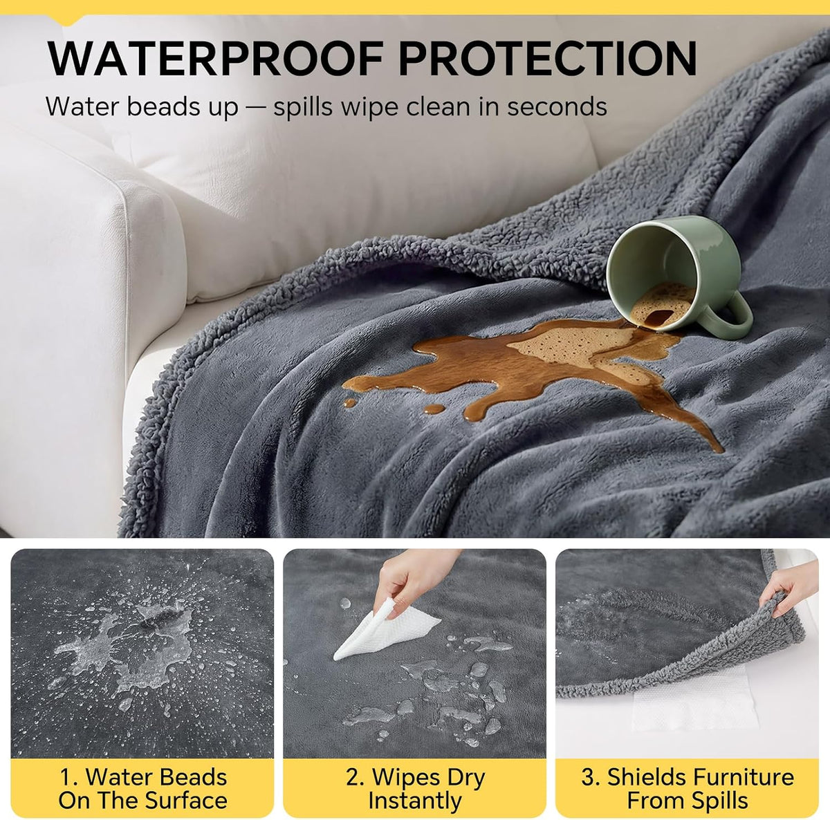 Luciphia Waterproof Pet Blanket, Liquid Pee Proof Dog Blanket for Sofa Bed Couch, Reversible Sherpa Fleece Furniture Protector Cover for Small Medium Large Dogs Cats, Dark Gray X-Large（85" X 57"）