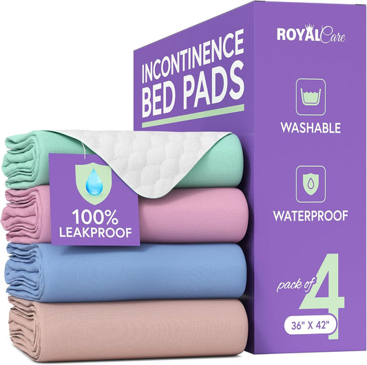 Royal Care Incontinence Bed Pads 36X42 4Pk Multi - Washable Waterproof