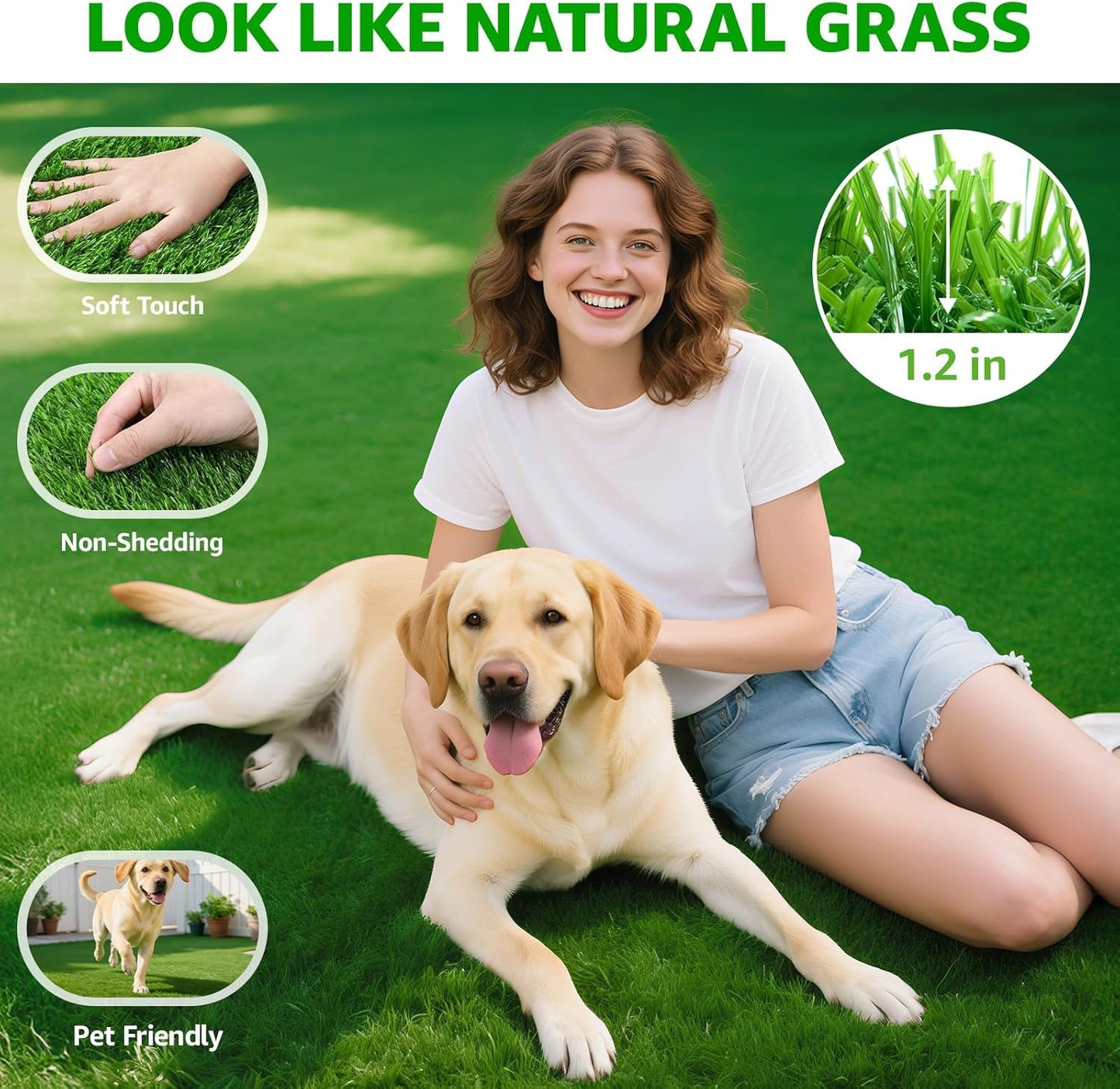 Artificial Turf Grass Outdoor Indoor 3Ft X 5Ft, Fake Grass Synthetic Realistic Turf Rug Carpet with Drainage Holes for Garden Lawn Landscape Balcony Patio Decoration, Pet Friendly Grass Mat