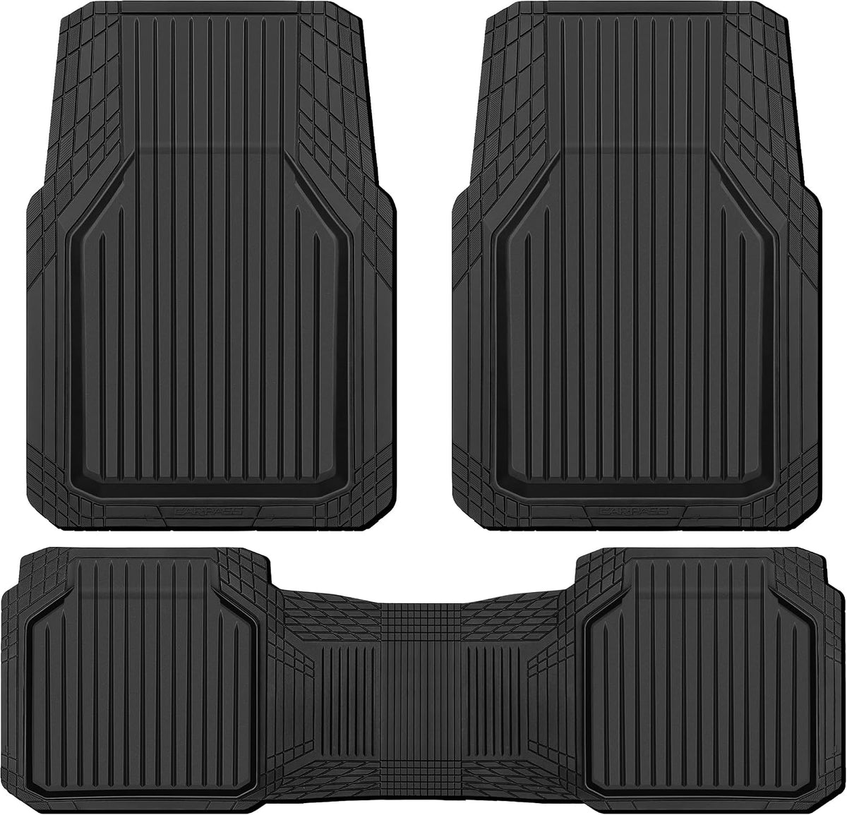 CAR PASS Heavy Duty Rubber Floor Mats for Car, Waterproof All Weather Car Floor Mats, Universal Trim-To-Fit for SUV Truck Sedans Vans, Automotive Floor Mats 3 Piece Car Mats Full Set, Solid Black
