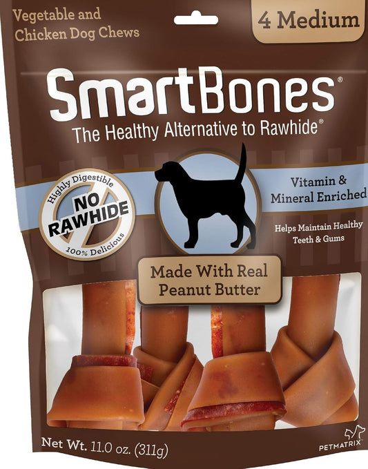 Smartbones Medium Bones with Real Peanut Butter Rawhide-Free Chews for Dogs, 4 Count