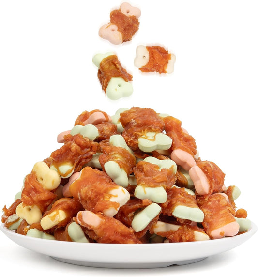 MON2SUN Dog Treats, Mini Chicken Wrapped Biscuits with Added Vitamins, Healthy Training Snacks for Small Medium and Large Dogs, 10.58Oz