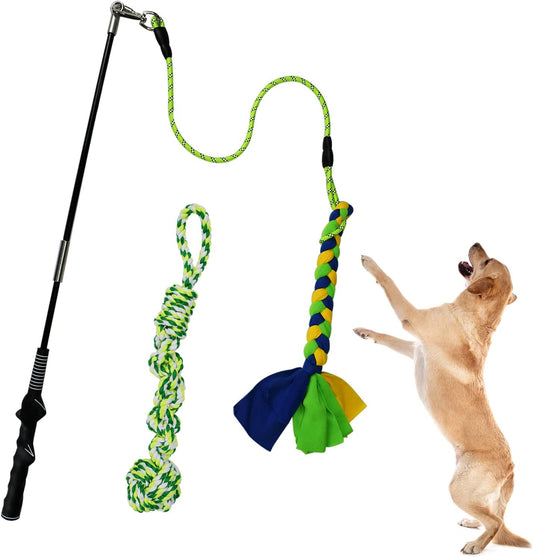 Flirt Pole for Dogs Heavy Duty, Interactive Chase & Tug of War Wand