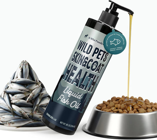 Wild Dog Fish Oil - Premium Multi-Fish Blend for Skin & Coat Health - More Potent than Salmon Oil for Dogs - 1437Mg of Omega 3 for Dogs - EPA & DHA – 8 Fl Oz Pump
