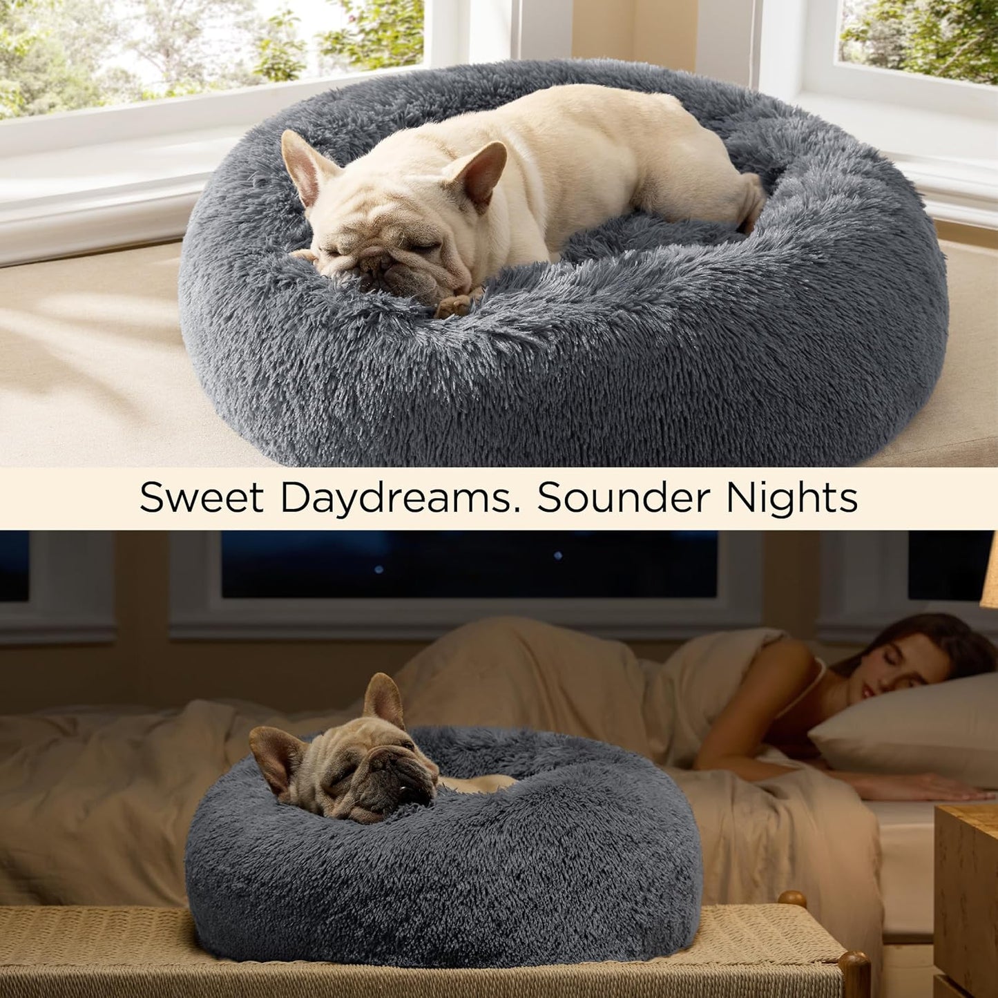 Bedsure Calming Dog Bed for Extra Large Dogs, Donut Pet Bed | Washable Dog Bed for Crate, Soft Fluffy Bubble Fleece Pet Bed