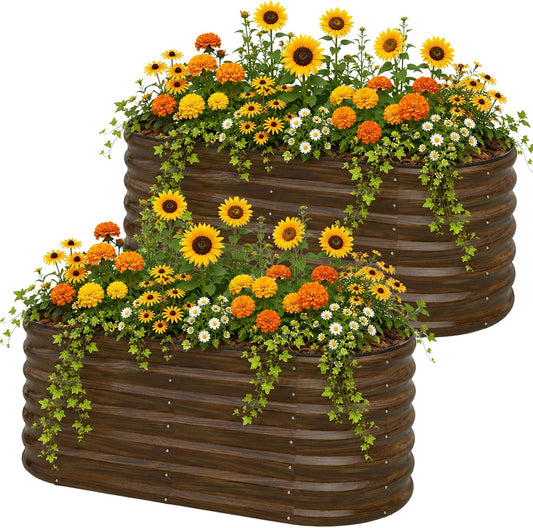 Snugniture Galvanized Steel Raised Garden Bed Kit - 2 Pack 4X2X2 Ft Metal Planter Box for Vegetables, Flowers, Herbs | Easy Assembly, Open Bottom Design for Optimal Drainage