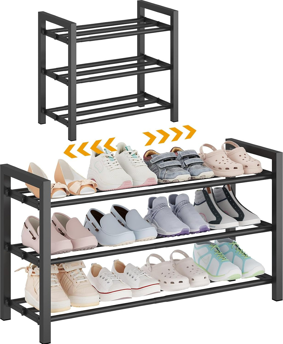 Detsuk Expandable Metal Shoe Rack for Closet Entryway, 3 Tier Shoe Storage