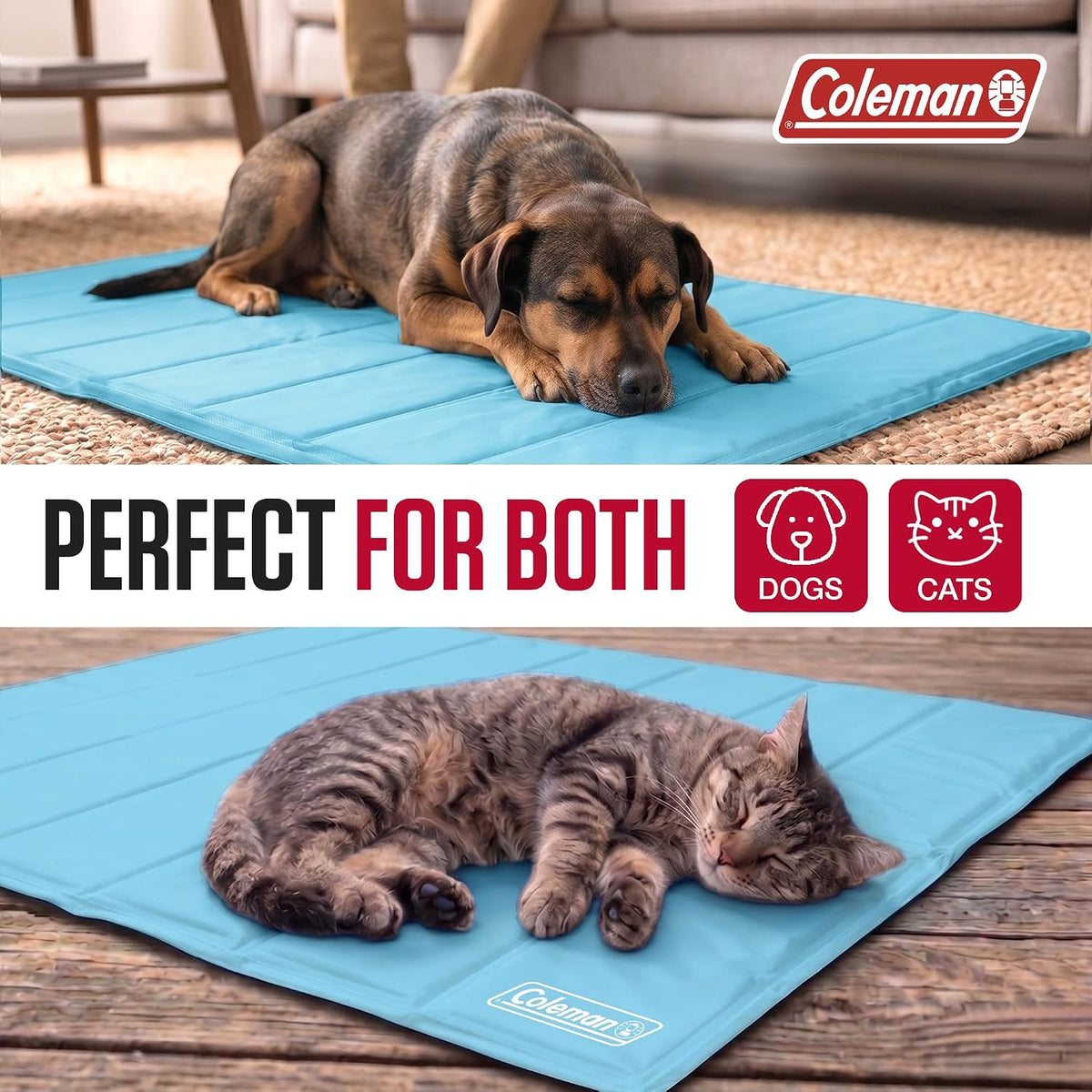 Coleman Self Cooling Pet Mat 24 X 30 Inches, Cooling Pad for Dogs & Cats, Pressure Activated Gel Mat, No Refrigeration Needed, Dog Cooling Bed for Crate, Kennel, Floor & Travel (Blue, 24X30)