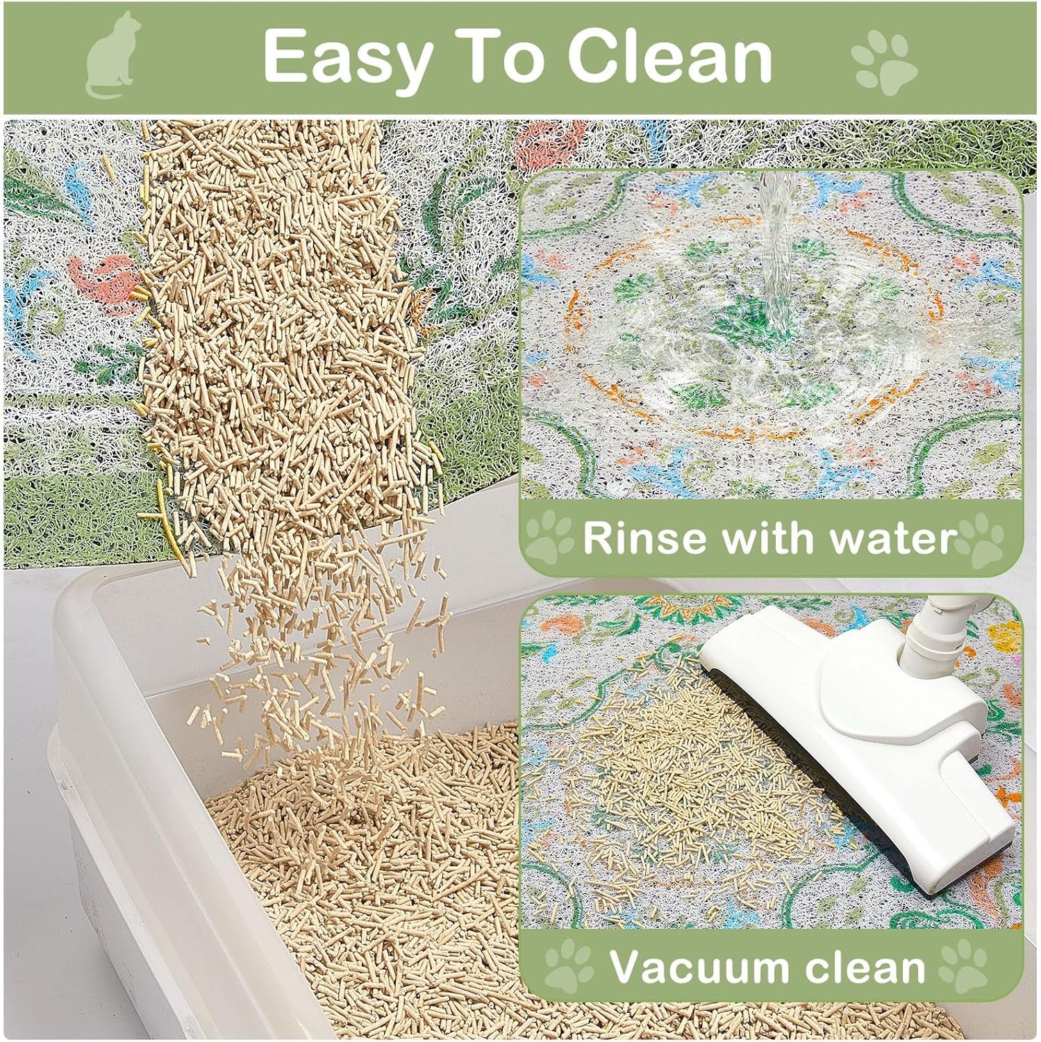 Glittme Cat Litter Mat, 33"X22" Non-Slip Washable Trapping Mat for Cats | Litter Trapping Mat with Thick PVC Coil to Catch Scatter, Soft on Paws and Waterproof Bottom to Protect Floors