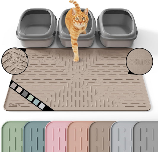 OHMO XL Cat Litter Mat, 37.5X25.2 Silicone Trapping Mat Beige