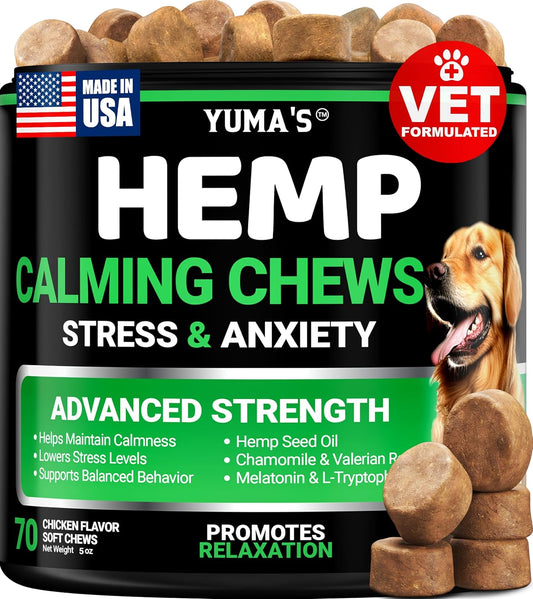 Advanced Calming Chews for Dogs - Hemp Dog Calming Chews - Anxiety Relief Treats with Melatonin, Hemp Oil - Separation Aid, Stress, Hip and Joint Supplement for Canine Health Support - Made in USA