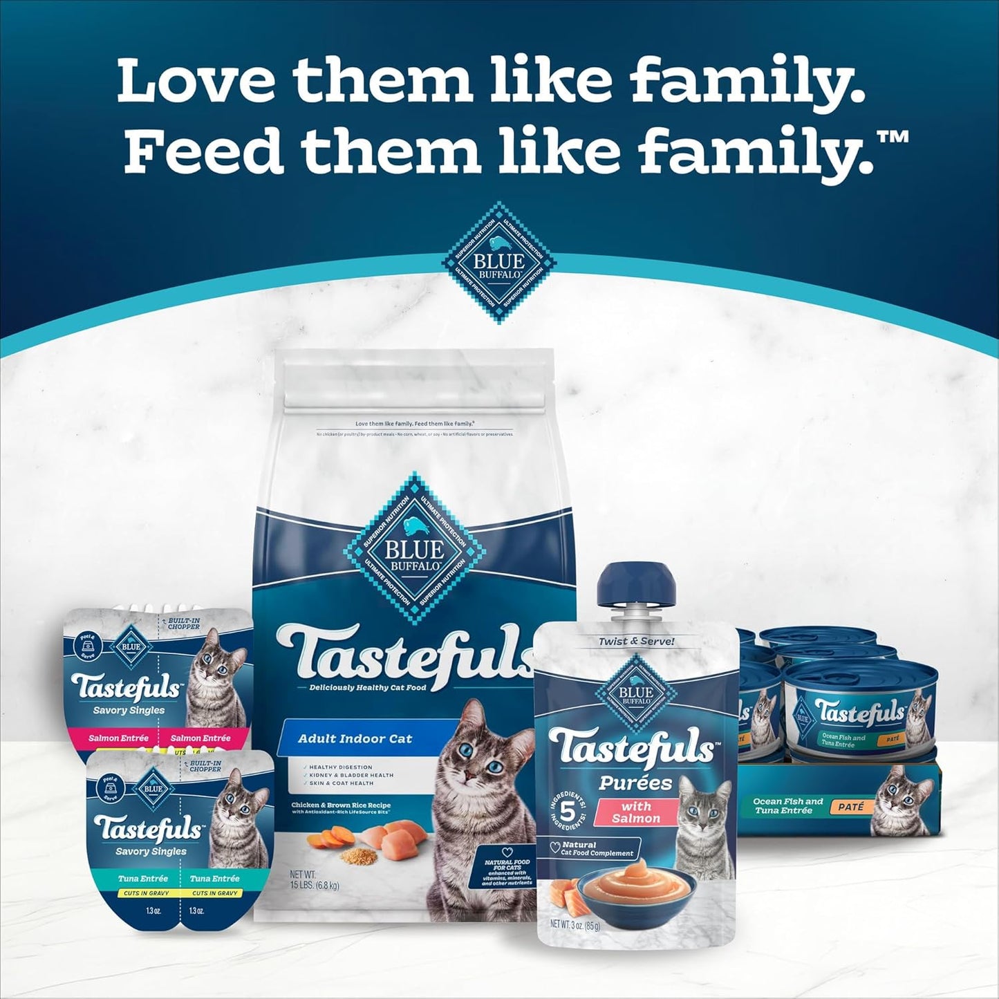 Blue Buffalo Tastefuls Purées Variety Pack, Natural Cat Food Complement, Resealable Twist Cap Pouches, Chicken and Tuna, 3-Oz (12 Count, 6 of Each Flavor)