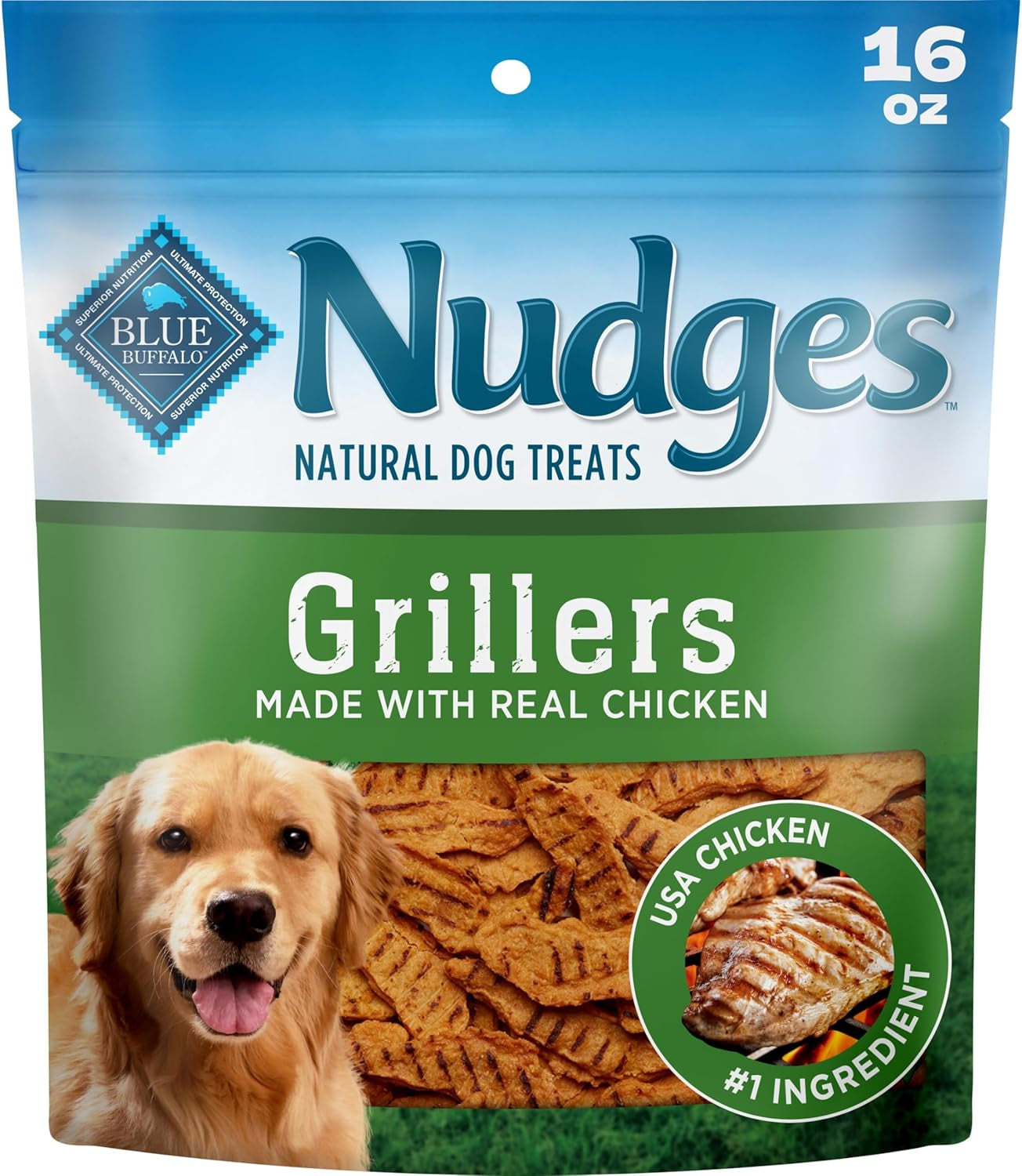 Blue Buffalo Nudges Chicken Grillers Natural Dog Treats, Tender & Meaty Dog Snacks, Easy-To-Tear for Training, Made in the USA with Real Chicken, No Artificial Preservatives, 16 Oz.