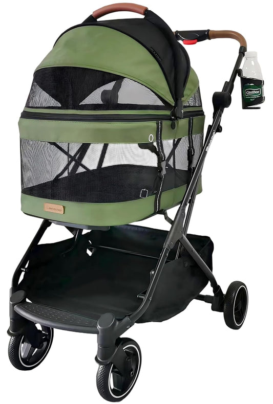 ROODO 2026 Upgraded Version 3-In-1 Dog Cat Stroller with Detachable Carrier Folding Lightweight Portable Travel Pet Gear All-Terrain Puppy Doggie Kitty Bunny Stroller for 35 Lbs (Green)