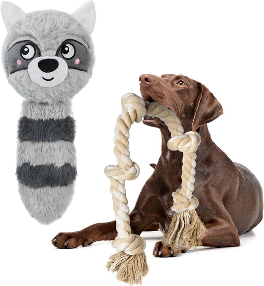 Fida Dog Rope Toys and 3 in 1 Squeaky Dog Toys Set, Dog Chew Toys with 3 Layers,Interactive Dog Toys for Large Dogs Balls to Keep Them Busy for Small Medium Dogs(Raccoon)