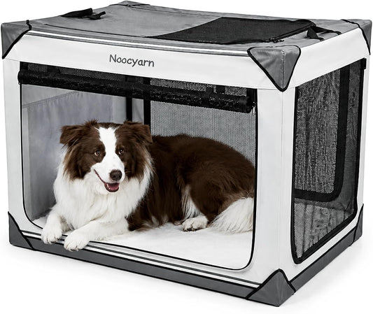 Collapsible Dog Crate for Large Dogs 36 Inch, Portable Travel Soft Dog Kennel with 4-Door Mesh, Large Pet Crate Carrier Indoor & Outdoor, Grey