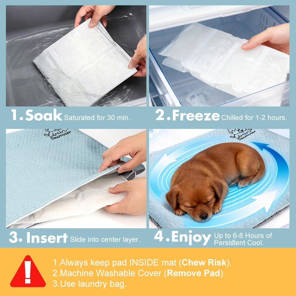 Dual-Sided Cooling Mat for Dogs & Cats – Ice Silk & Corn Fleece, Washable Pet Cooling Pad for Summer Heat Relief, Portable for Crates, Car,Strollers & All Seasons