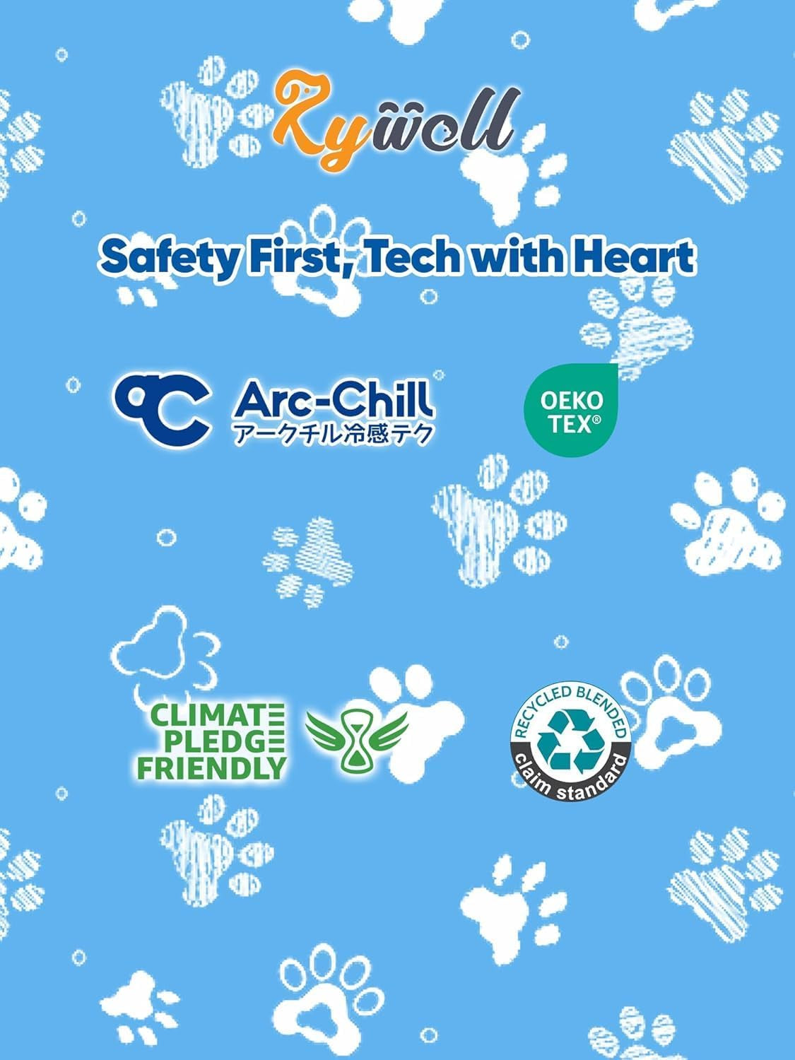 Rywell 44X32In Dog Cooling Mat with One-Way Moisture & Arc-Chill 3.0