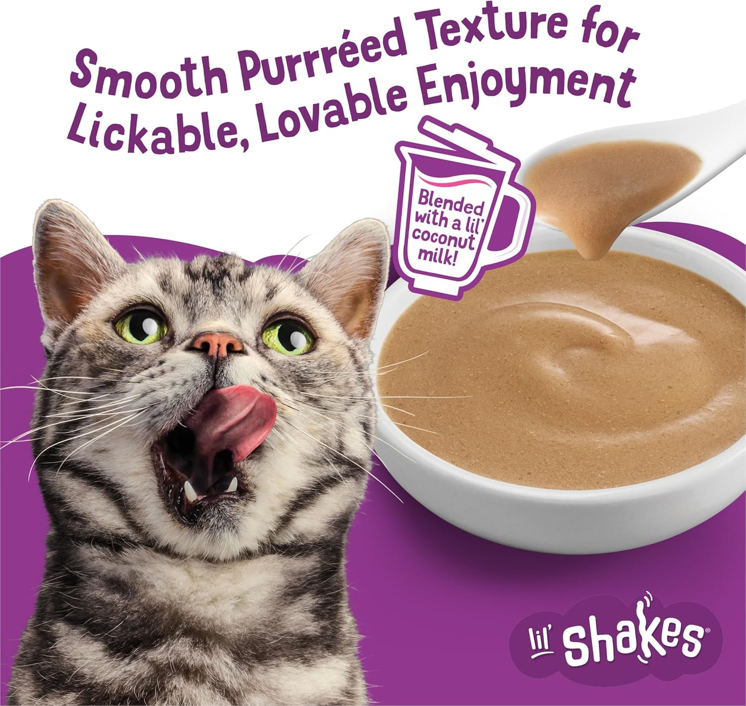 Purina Friskies Pureed Cat Food Topper, Lil’ Shakes with Scrumptious Salmon Lickable Cat Treats - (Pack of 16) 1.55 Oz. Pouches