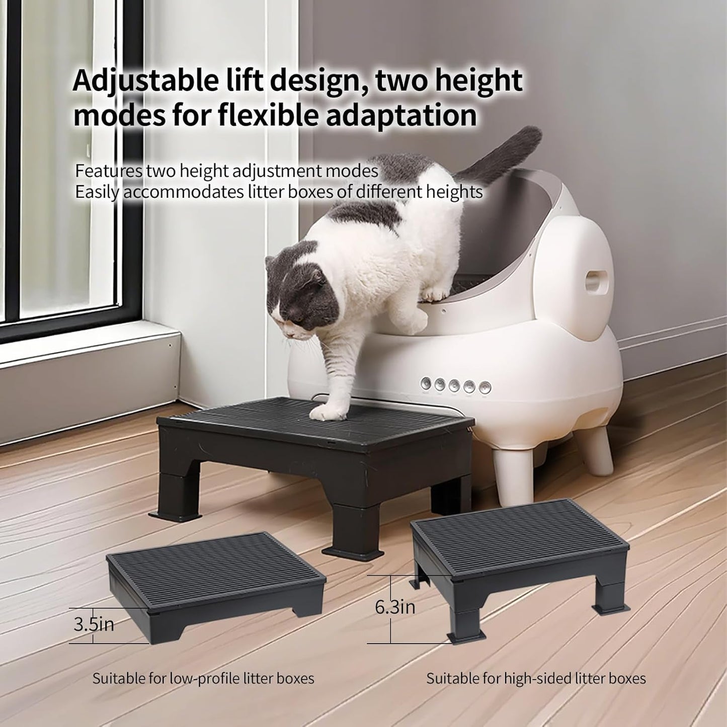 PAKEWAY Cat Ramp for Litter Box – Adjustable Elevated Cat Step for Senior Cats, Kittens & Small Pets – Fits Automatic & High-Sided Litter Boxes – Non-Slip, Easy to Clean Litter Box Ramp