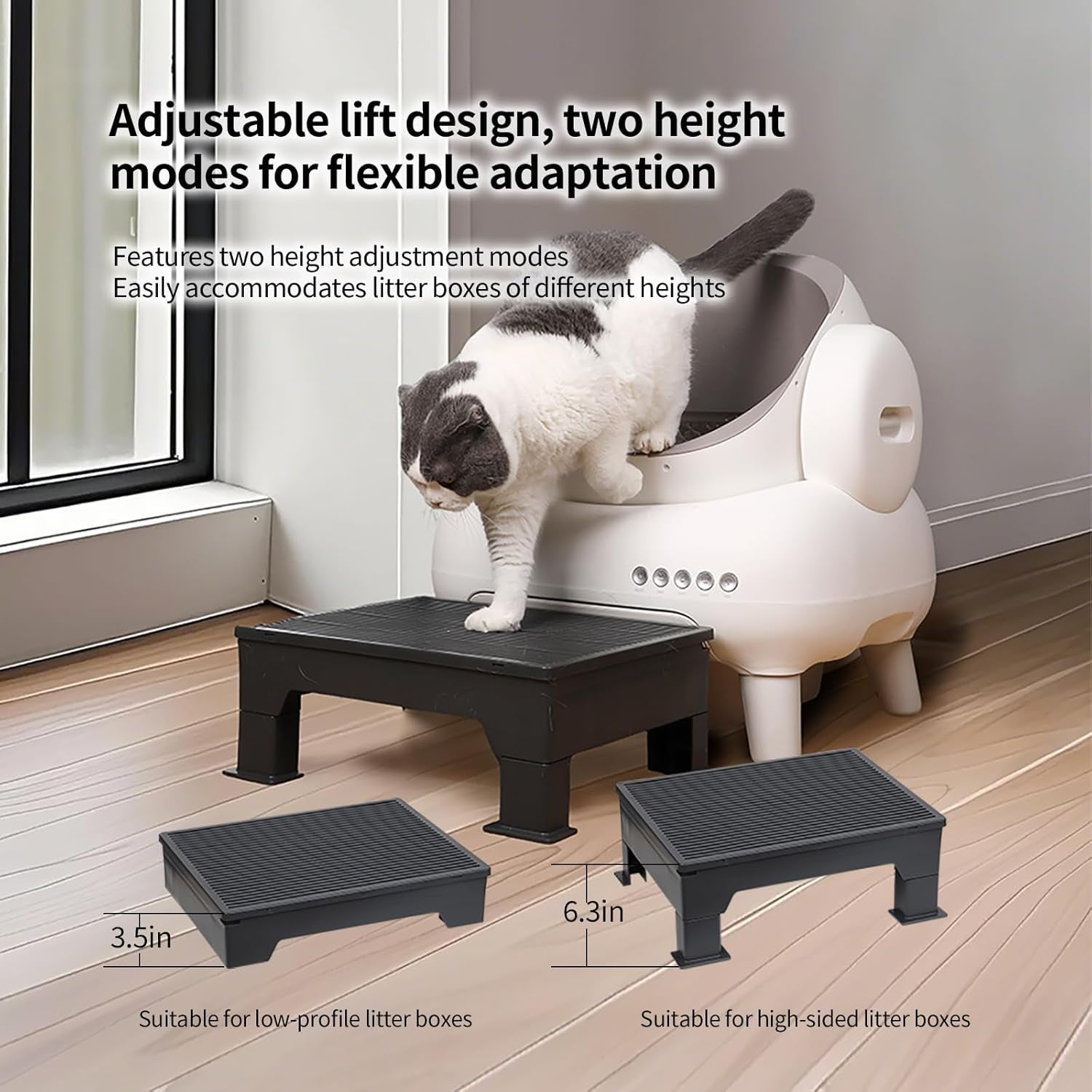 PAKEWAY Cat Ramp for Litter Box – Adjustable Elevated Cat Step for Senior Cats, Kittens & Small Pets – Fits Automatic & High-Sided Litter Boxes – Non-Slip, Easy to Clean Litter Box Ramp