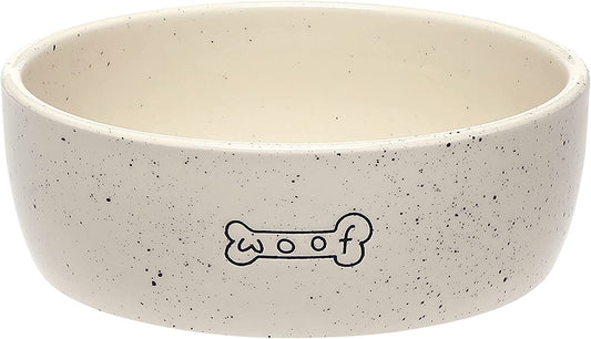 Pearhead Ceramic Dog Bowl - Woof Speckled Pet Food & Water Dish, 20 Oz