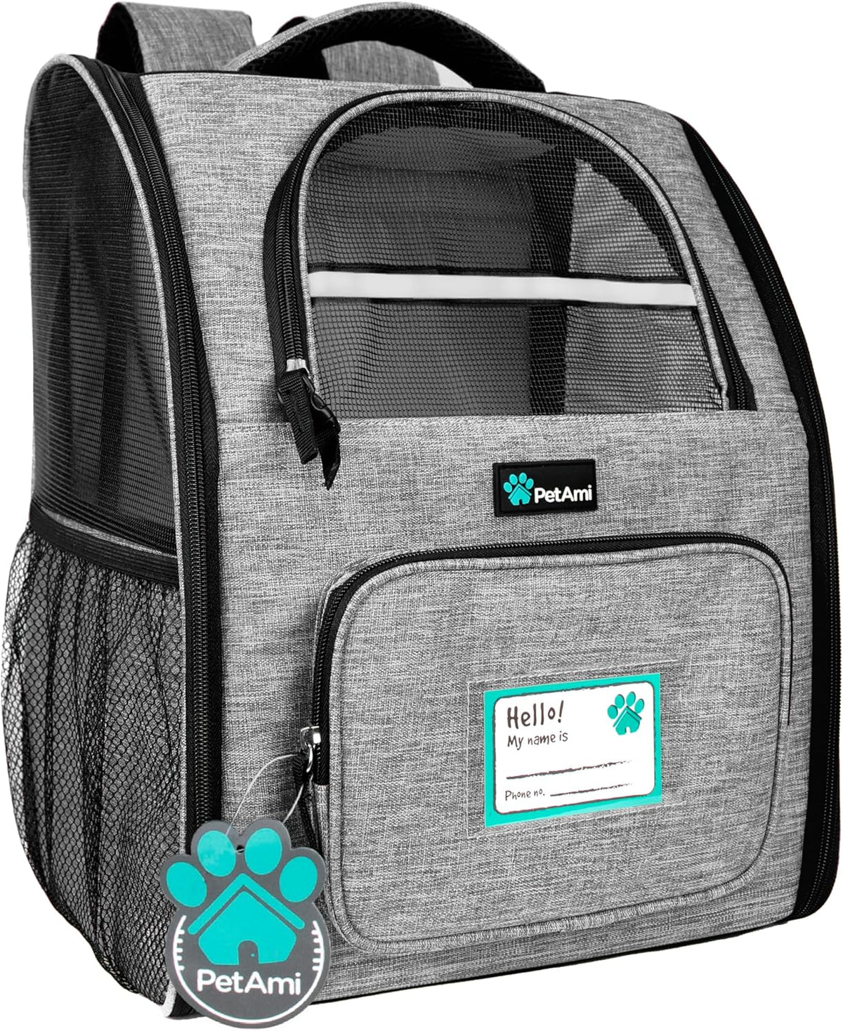 Petami Dog Backpack Carrier Airline Approved Cat Pet Puppy Bag, Grey