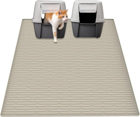 Ultibe 40"X30"(100Cmx75Cm) Extra Large Silicone Cat Litter Mat, XXL Litter Trapping Mat for under Litter Box, Non-Slip Waterproof Kitty Litter Catcher, Easy to Clean Mat for Cats, Beige Gray