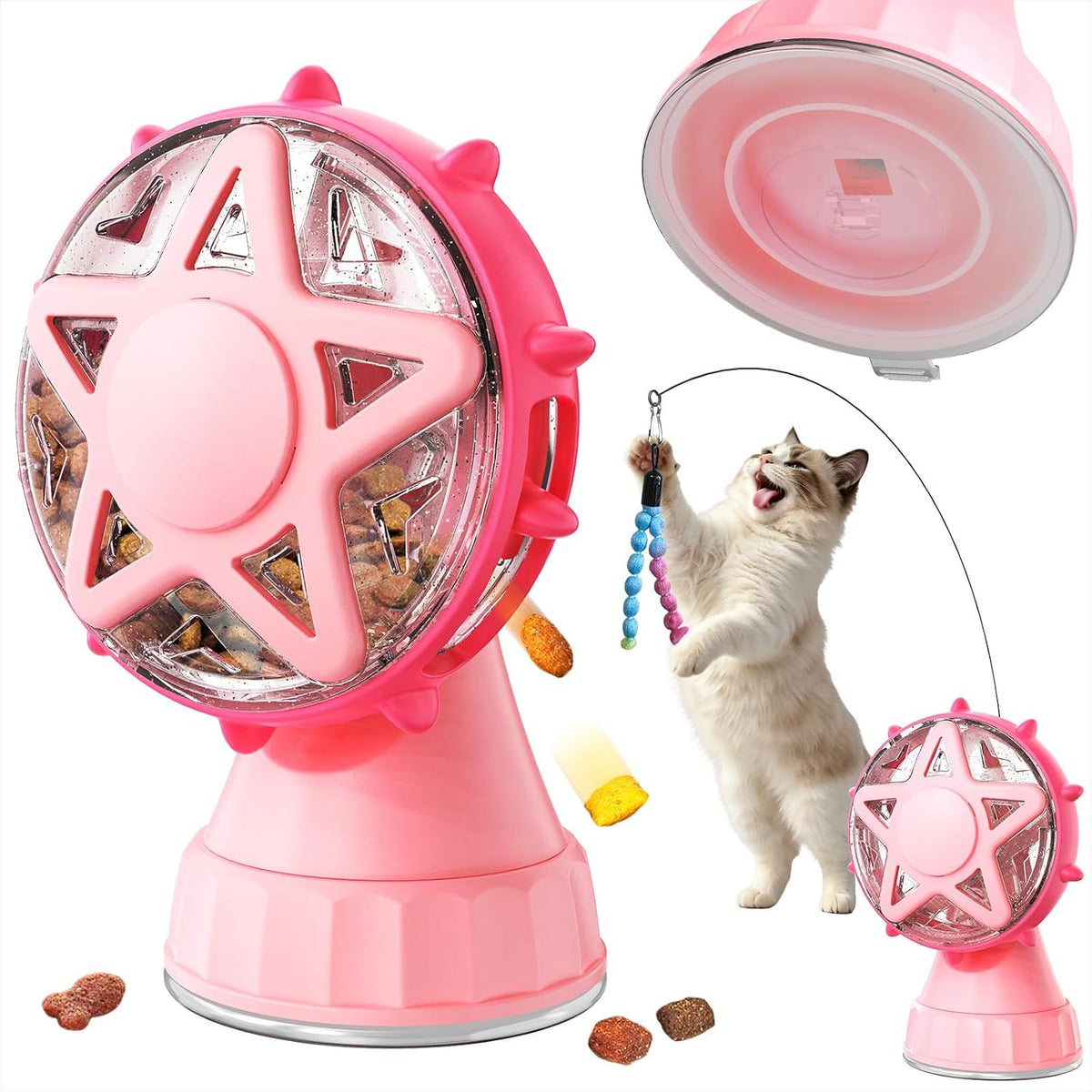 2-In-1 Interactive Cat Toy - Treat Dispenser & Teaser (Pink)