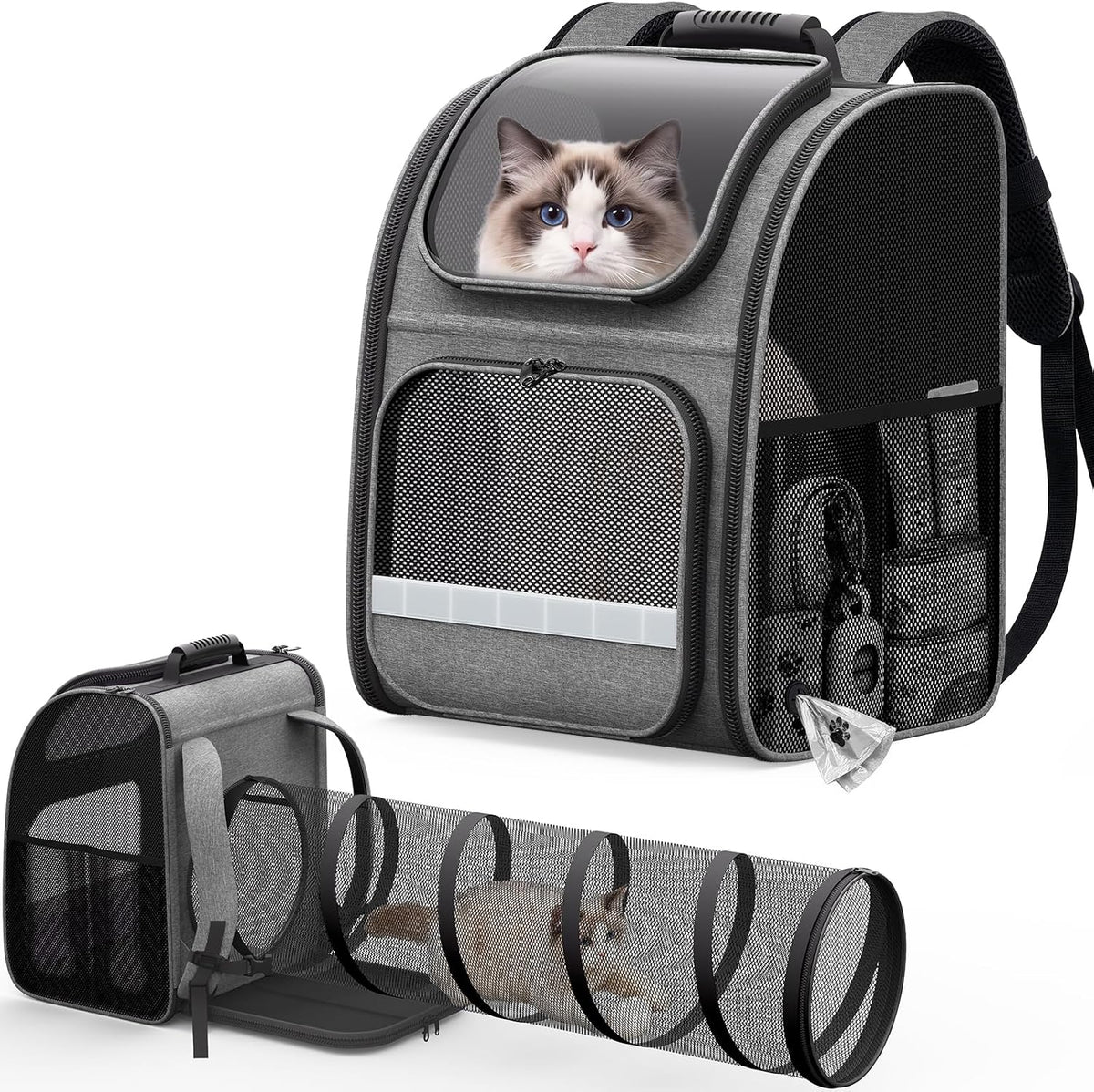 Cat Backpack Carrier with Play Tunnel, Design for Carrying Playing