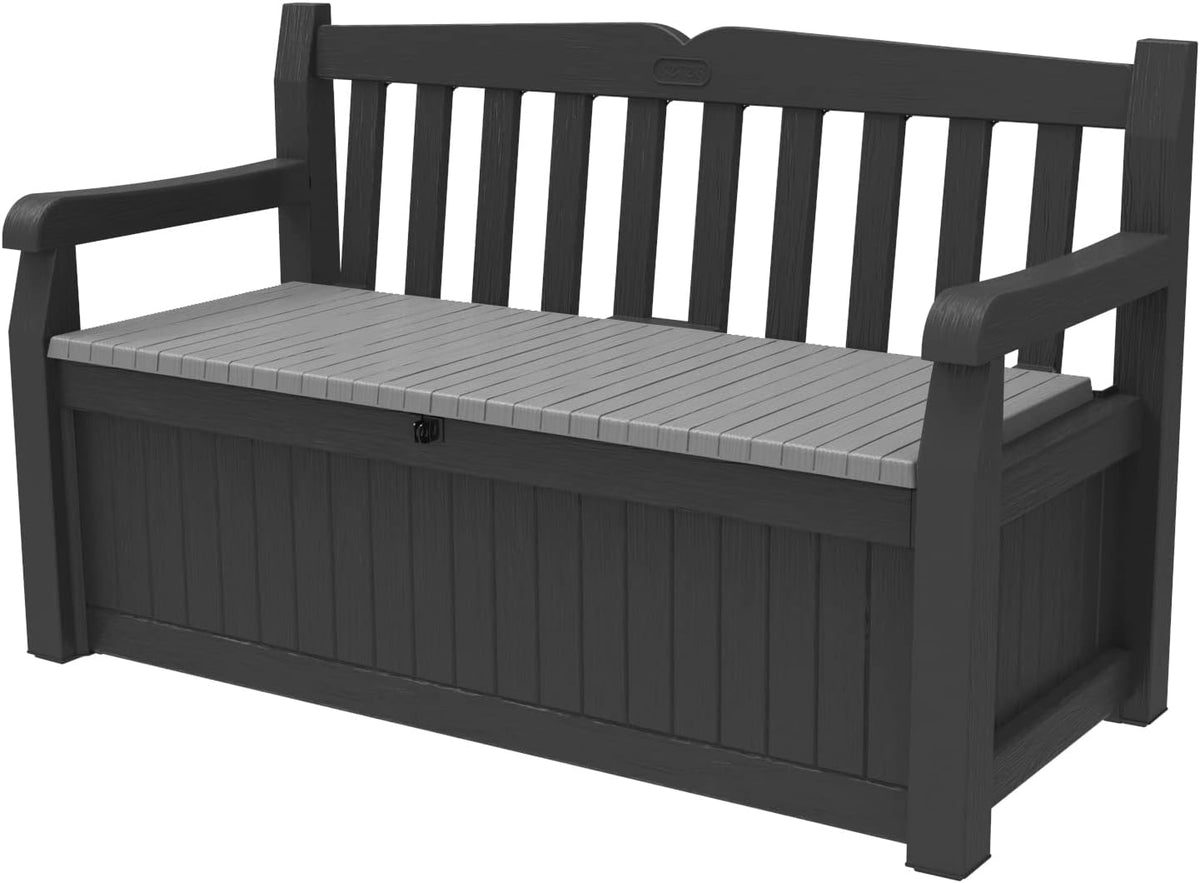 Keter Solana 70 Gal Outdoor Storage Bench for Patio and Pool Accessories