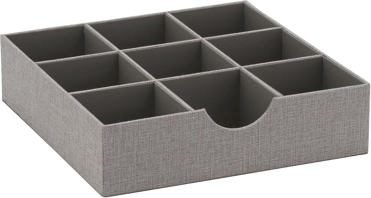 Household Essentials Grey 728-1 Deep 9 Section Drawer Organizer Box for Storage 12 in X 3.13