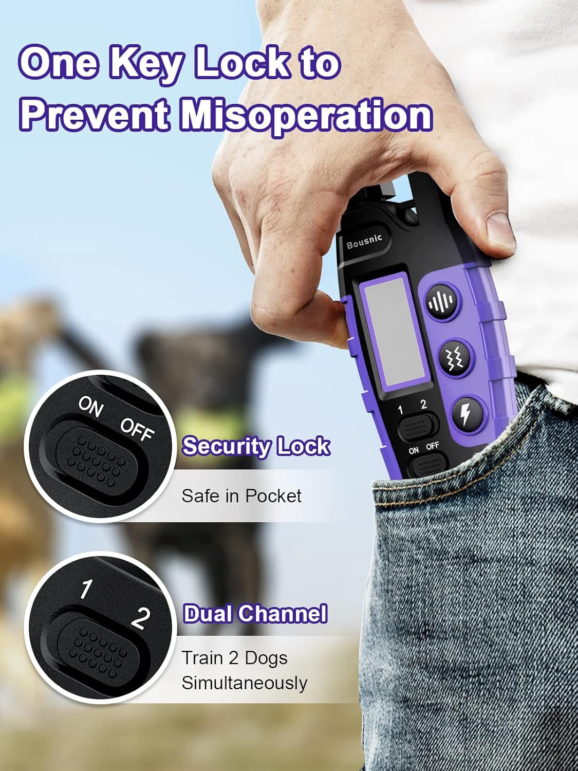 Bousnic Dog Shock Collar 2 Dogs (5-120Lbs) - 3300 Ft Waterproof Training Collar for Dogs Large Medium Small with Rechargeable Remote, Beep (1-8) Vibration (1-16) and Humane Shock (1-99) Modes
