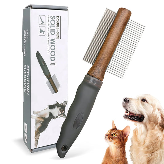 HOP 2-In-1 Dog Dematting&Deshedding Comb with Wooden Handle 8.31In/21.1Cm