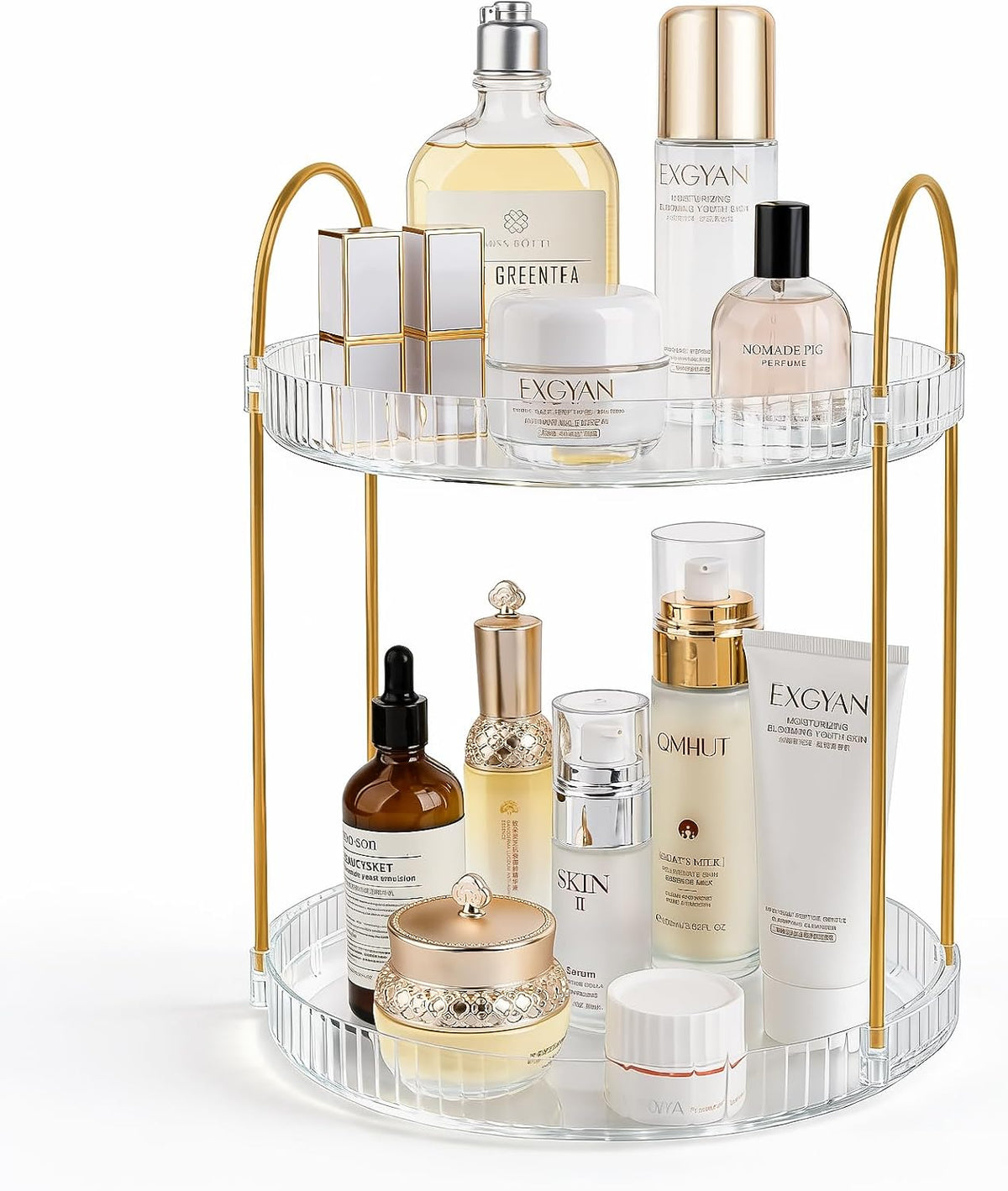 360° Rotating Makeup Organizer Large Capacity Perfume Tray, 2 Tier, Clear
