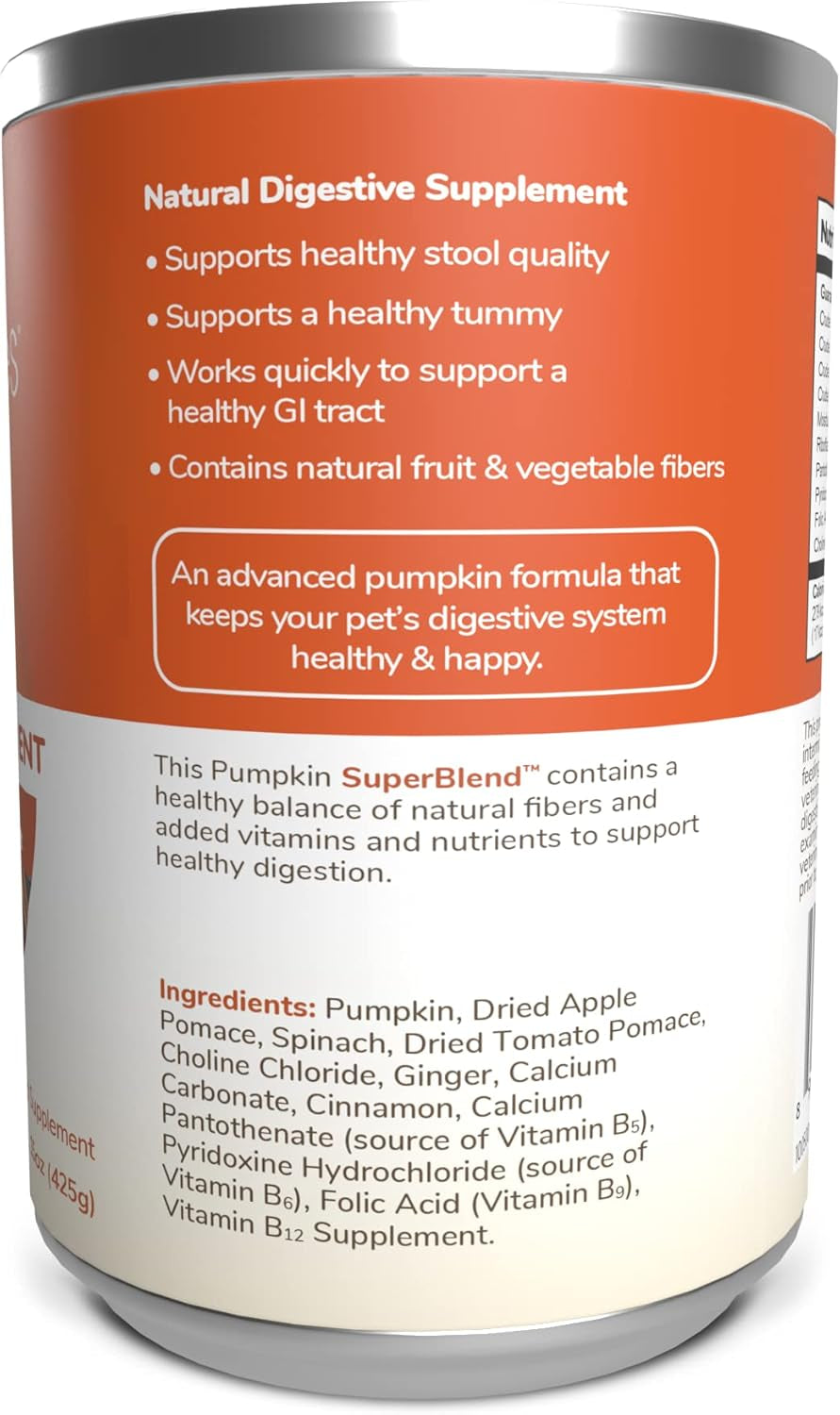 Fruitables Pumpkin Digestive Supplement, Made with Pumpkins for Dogs, Healthy Fiber Supplement for Pet Nutrition, Packed with Superfoods, 15 Oz